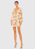 Mac Duggal Ieena Sequin Floral V-Neck Long Sleeve Mini Dress Style 55798 Size 10 NWT $348