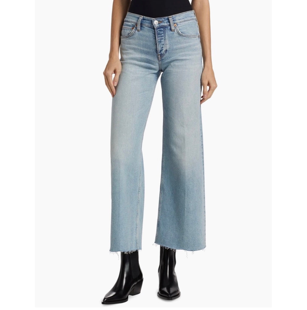 Re/done Mid-Rise Stretch Wide-Leg Crop Jeans in Undertow Sz 32