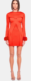 OW Collection CIARA Mini Dress in Red Removable Fur Cuffs Sz Large
$220