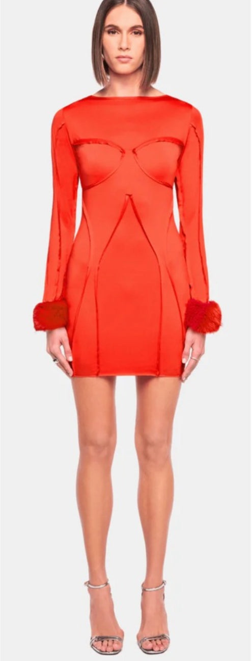 OW Collection CIARA Mini Dress in Red Removable Fur Cuffs Sz Large
$220