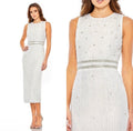 Mac Duggal 10509 Sleeveless High Neck Beaded Midi Sheath Dress White Sz 0