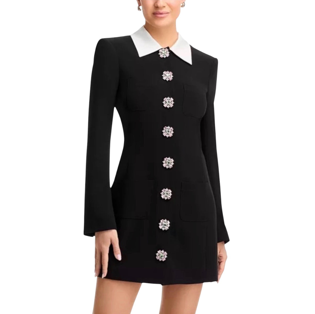 CINQ À SEPT Sheryl Crystal-Embellished Shirtdress Black/Ivory Size 8