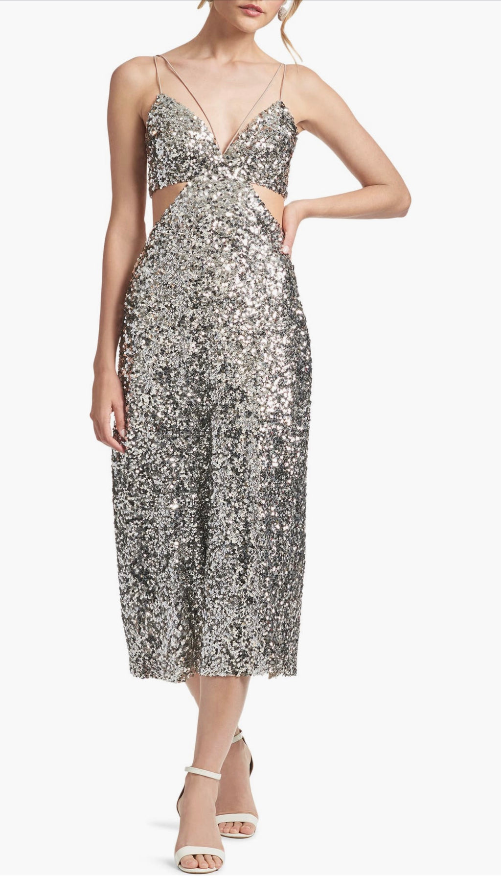 Sachin & Babi Roux Sequin Cutout
Midi Dress Silver Sz 4 $475