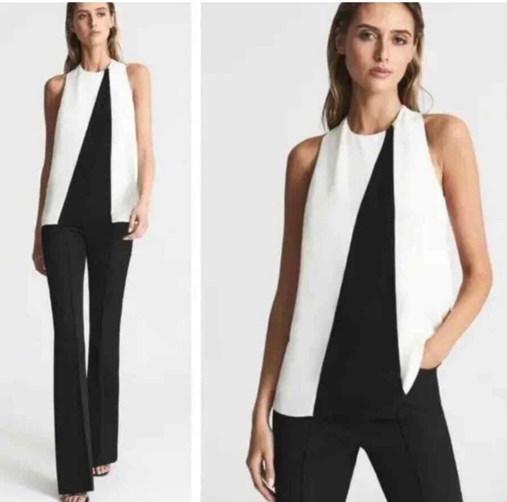 Reiss Sharon Black White Colorblock Sleeveless Top Sz 2