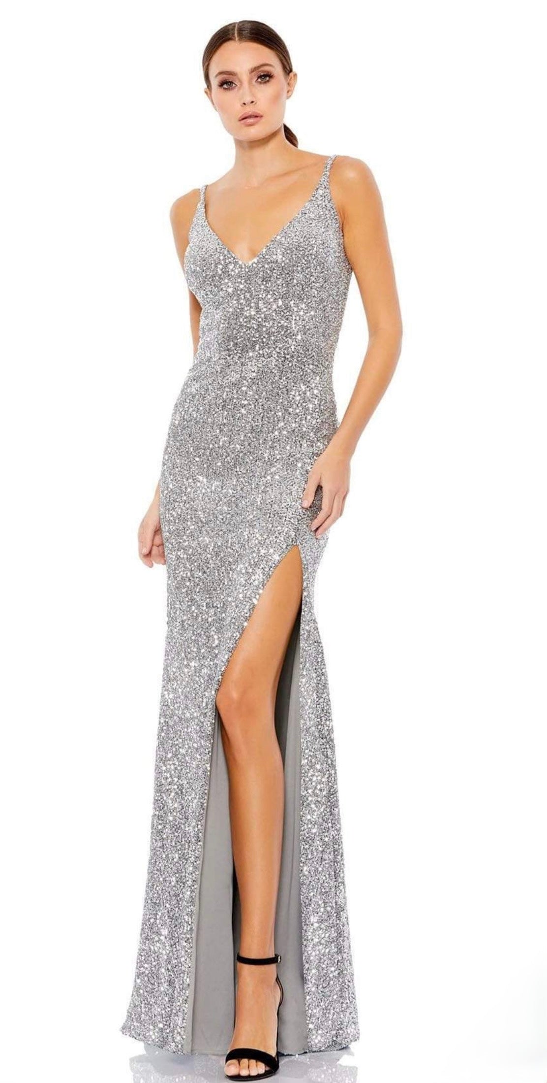 Ieena Mac Duggal 67717 Sequin Dress in Pewter Sz 12 $338