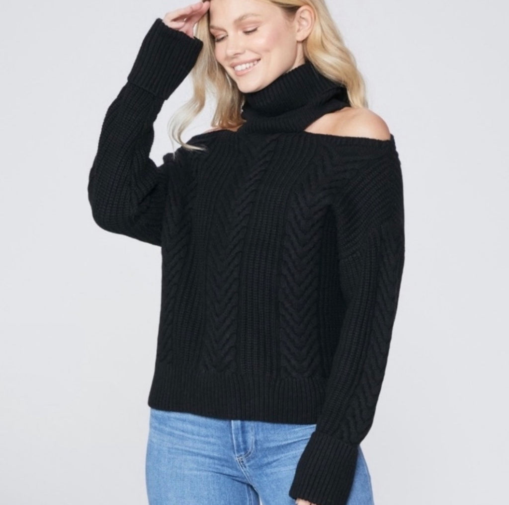 Paige Lorilee Cold Shoulder Turtleneck Wool Sweater BLACK Sz Small