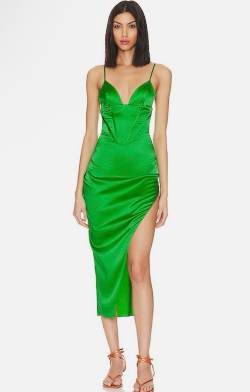 SER.O.YA Jamila Silk Corset Dress Kelly Green Sz Small $525