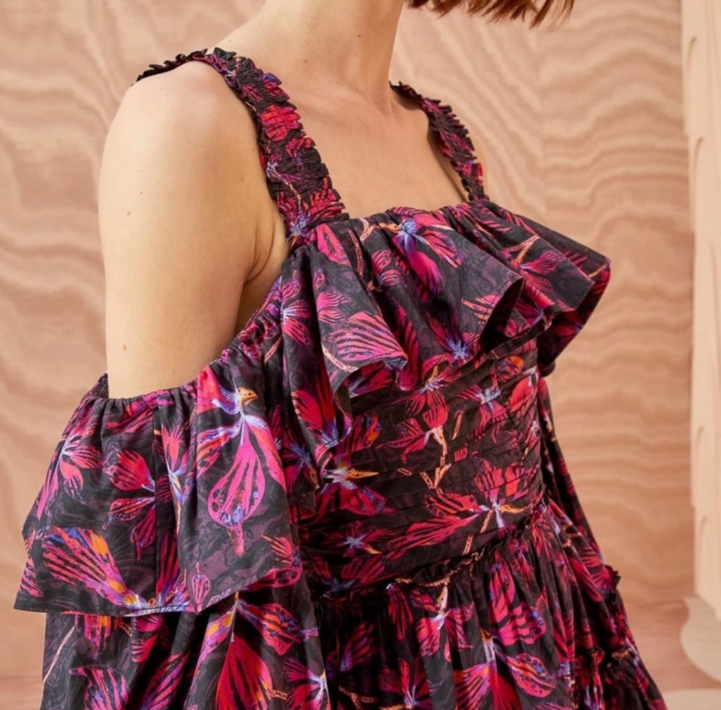 Ulla Johnson Caprice Ruffled Floral
Print Midi Dress Zinnia Sz 2