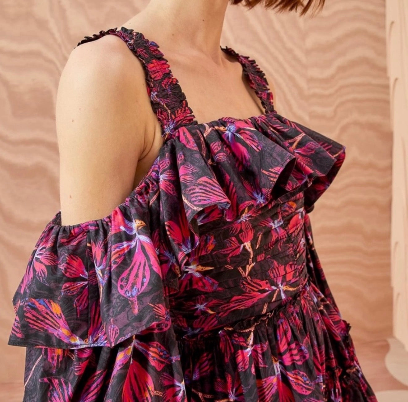 Ulla Johnson Caprice Ruffled Floral
Print Midi Dress Zinnia Sz 2
