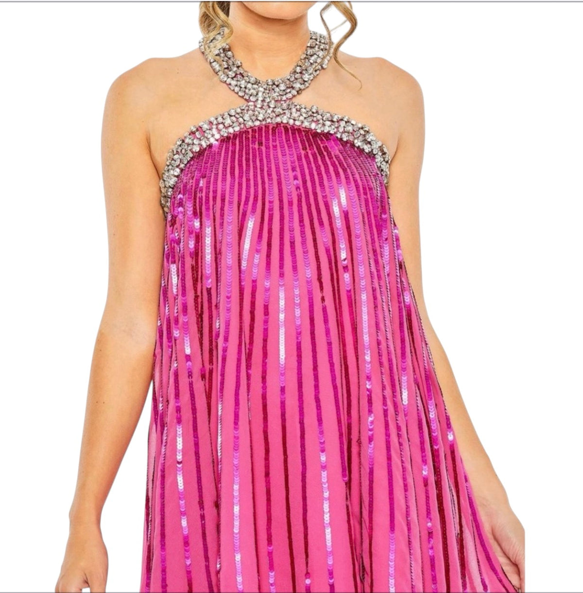 Mac Duggal 10996 Hot Pink Embellished Halter Trapeze Dress Sz 2