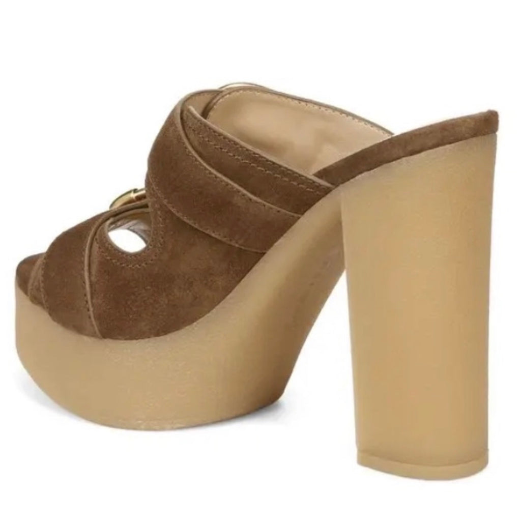 Veronica Beard Garrick Platform Slide Sandals Mocha Brown Suede Size 10 $395