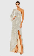 IEENA FOR MAC DUGGAL
Silver Sequined One Shoulder Cut Out Gown
Regular price $298