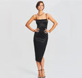 Ser.o.ya Birdie Midi Bodycon Dress Black Stretch Satin Sz Small