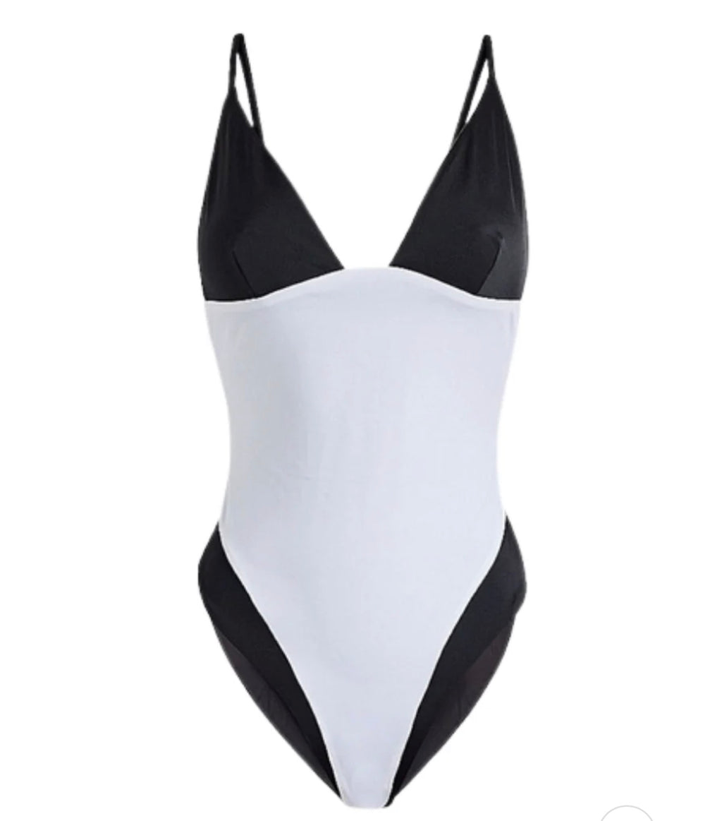 Onia Colorblocked Triangle One-Piece Swimsuit White Black Size Large