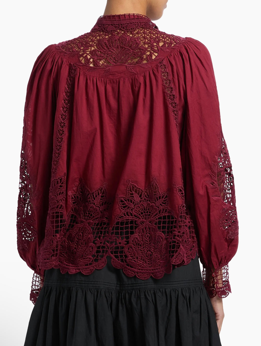 FARM Rio Guipure Lace Cotton
Button-Up Shirt in Burgundy size Large $330