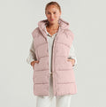 Zella Longline Hooded Puffer Vest Pink Dusty Rose Size Large