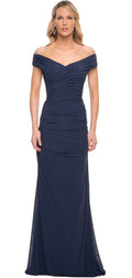 La Femme 30363 - Long Ruched Jersey Dress Navy Sz 4 $378