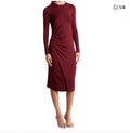 VINCE dress Gathered Long Sleeve Midi Dress in Burgundy Sz Medium $295