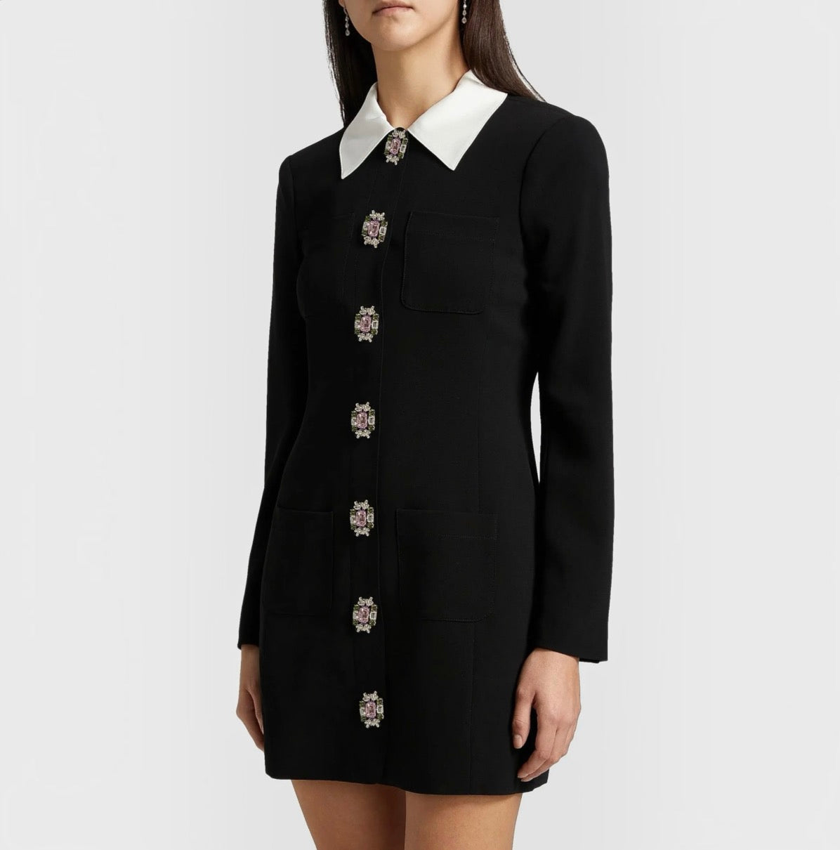 CINQ À SEPT Sheryl Crystal-Embellished Shirtdress Black/Ivory Size 8