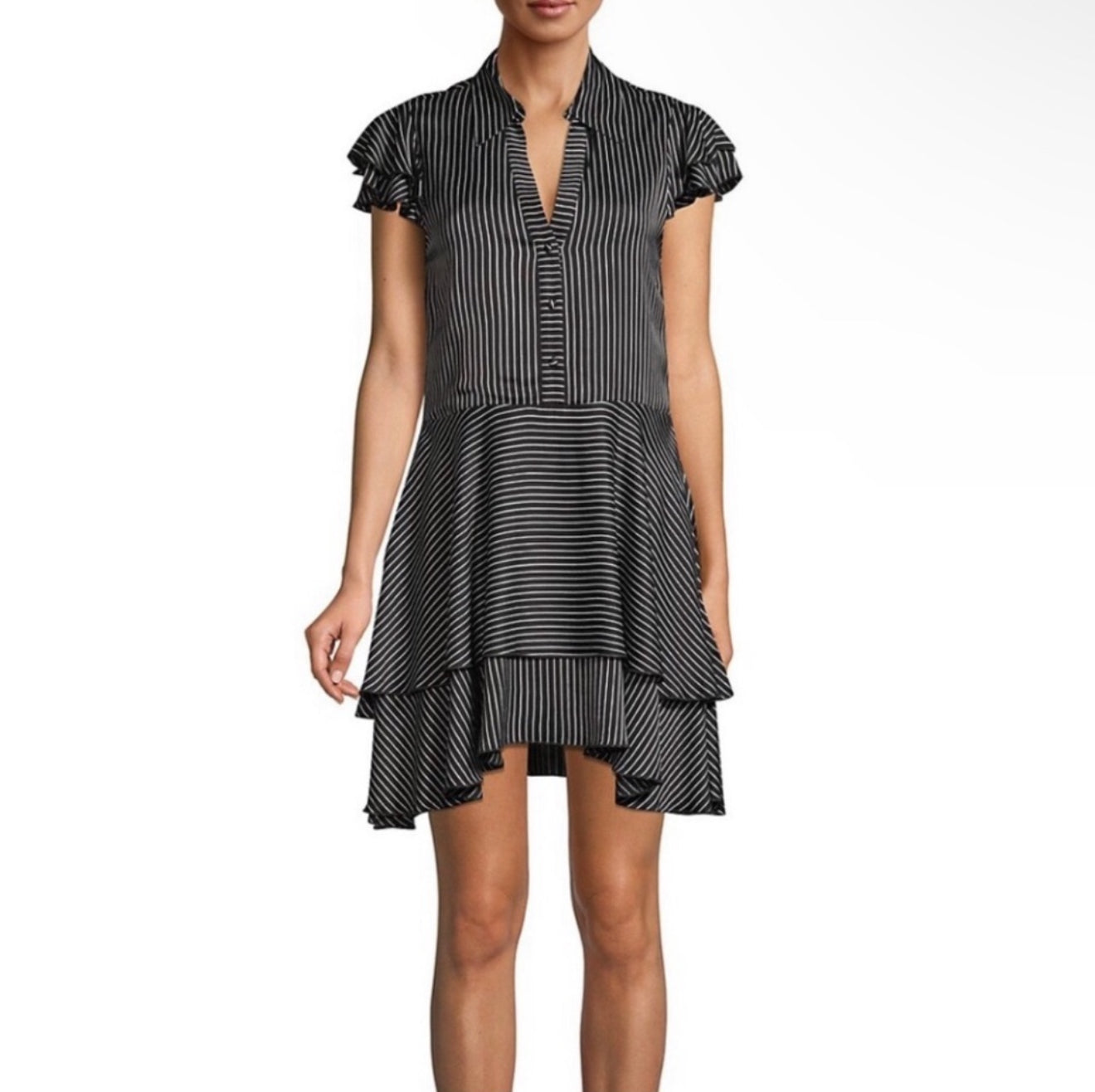 Alice + Olivia Moore Pinstripe Ruffle Shirt
Dress Black White Sz 4 $395