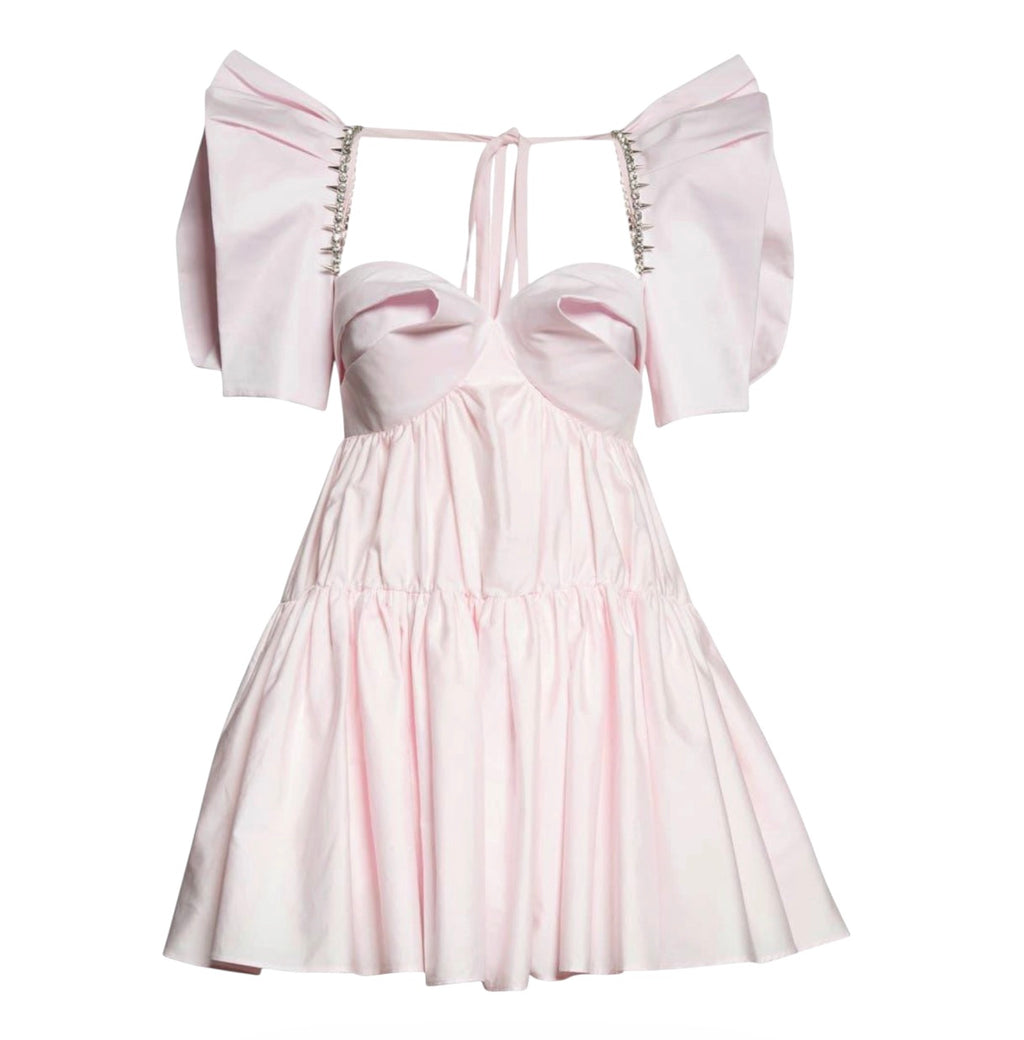 AREA Crystal Trim Poplin Mini Dress Pink Size 10