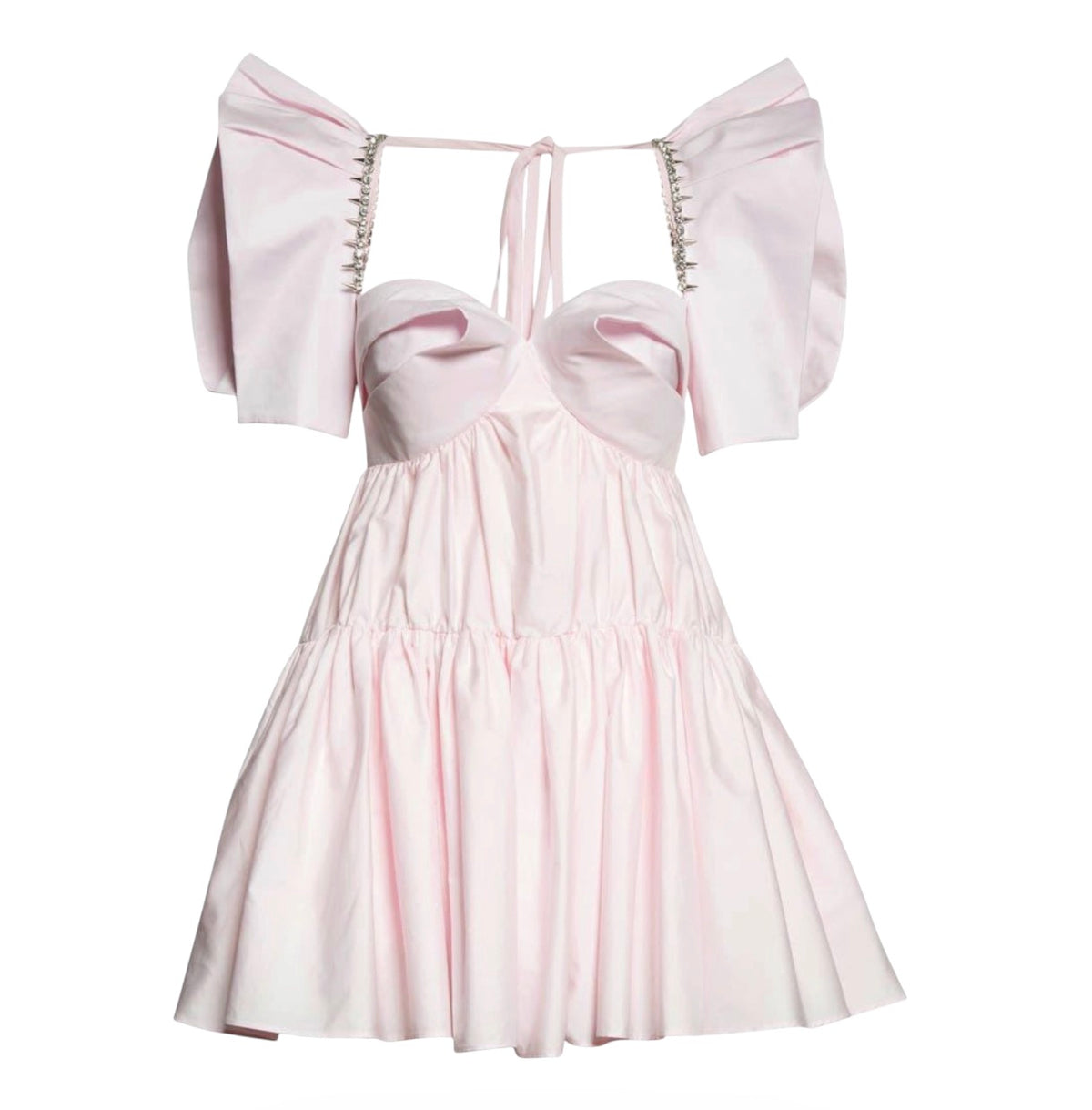 AREA Crystal Trim Poplin Mini Dress Pink Size 10
