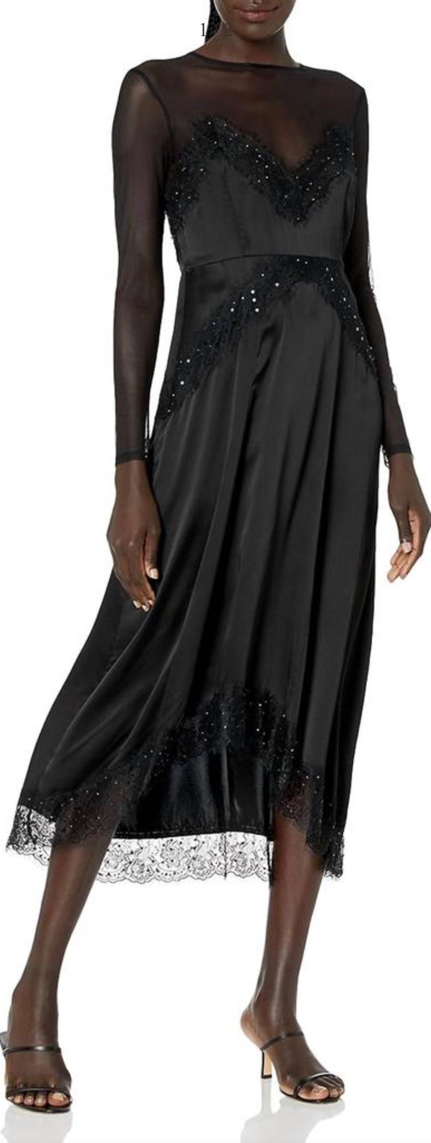 The Kooples Lace Up Midi Dress Black Sheer Lace Beaded Long Sleeve Size 1 Small $355