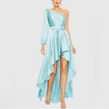 Mac Duggal 49141 French Blue One Shoulder Satin Hi-Low Gown Size 8 $358