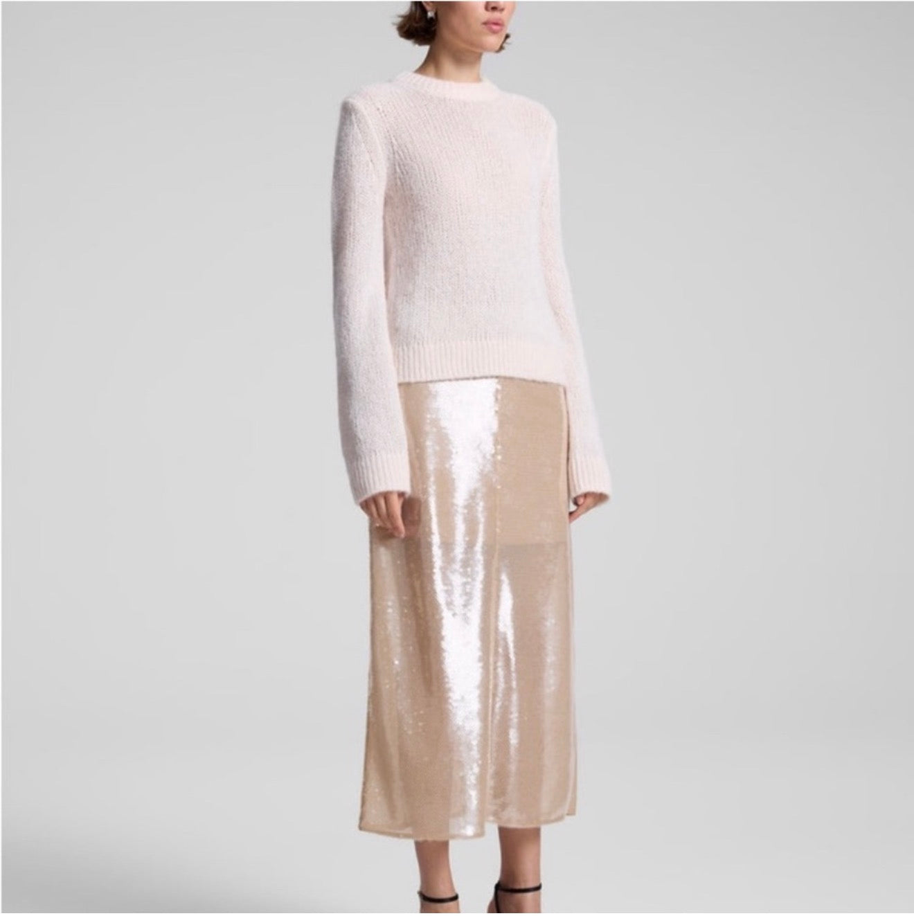 A.L.C. Bowie Sheer Alpaca Crewneck Sweater Light Pink Sz XS