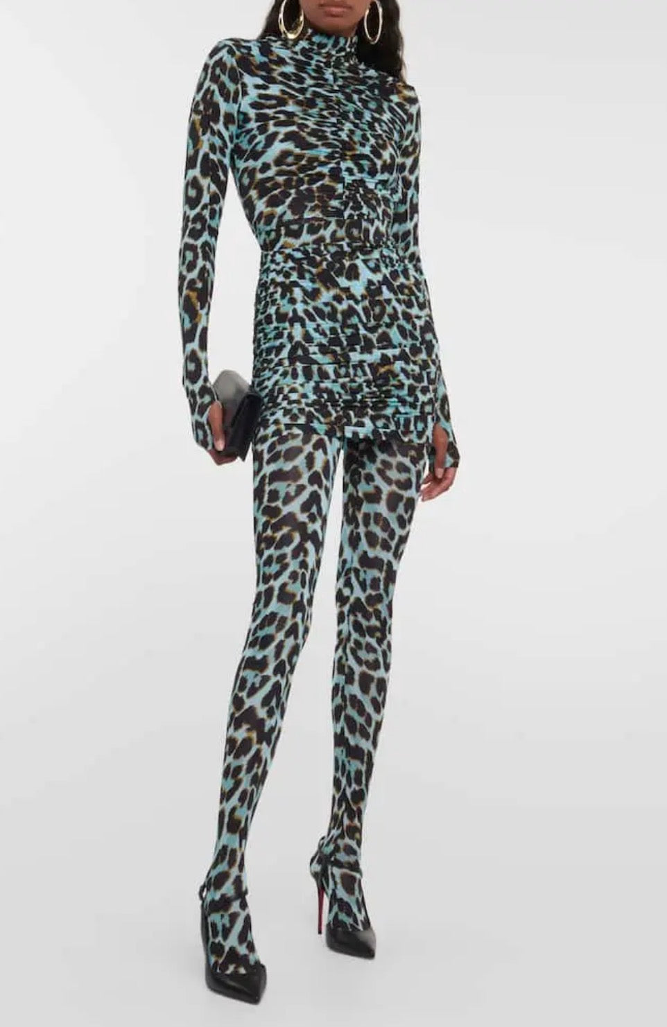 ALEX PERRY Cadie Leopard Print Tights Blue UK 8 US 4 $650
