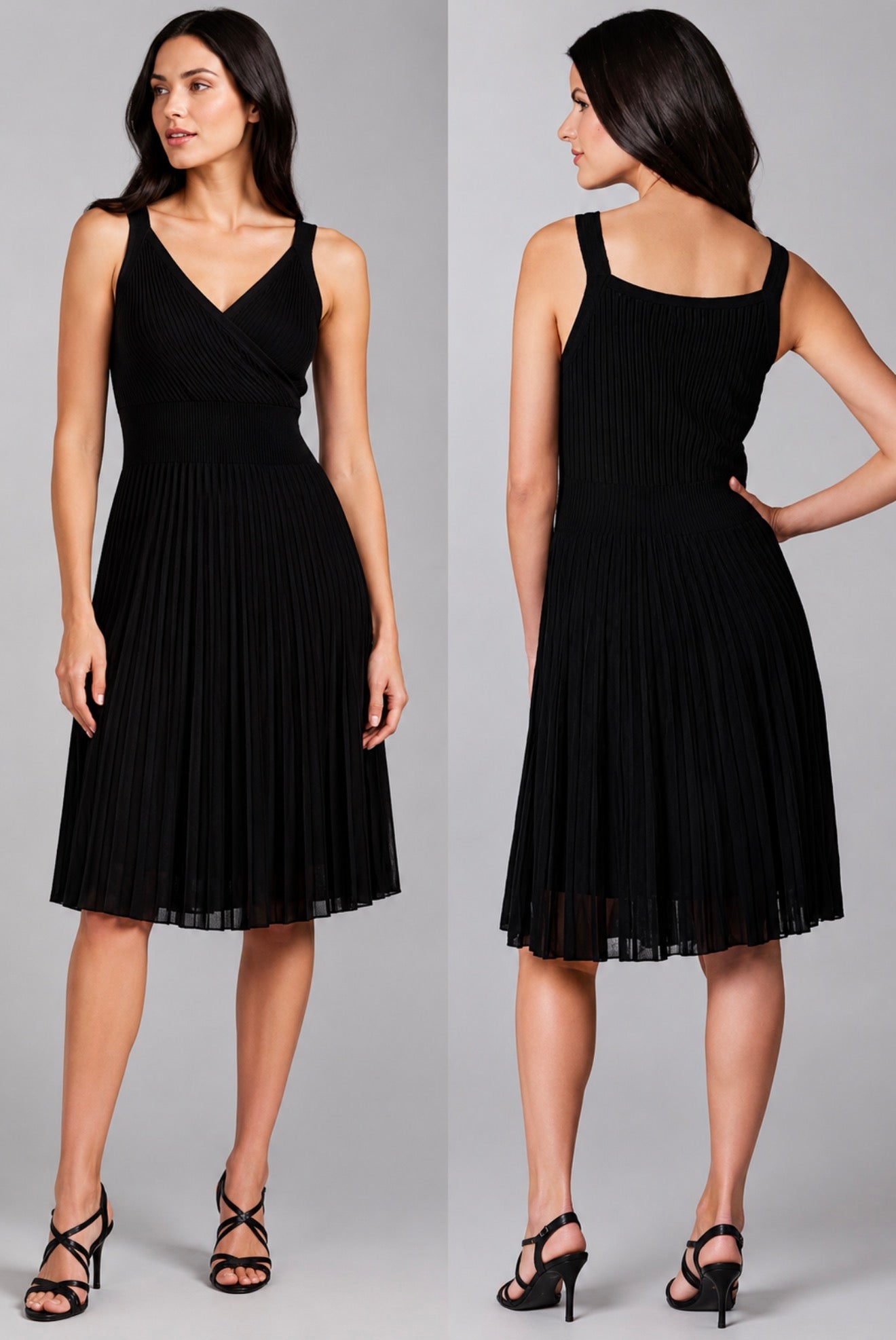 Eileen Fisher Refined Viscose Pleated Surplice Dress Black Size Medium