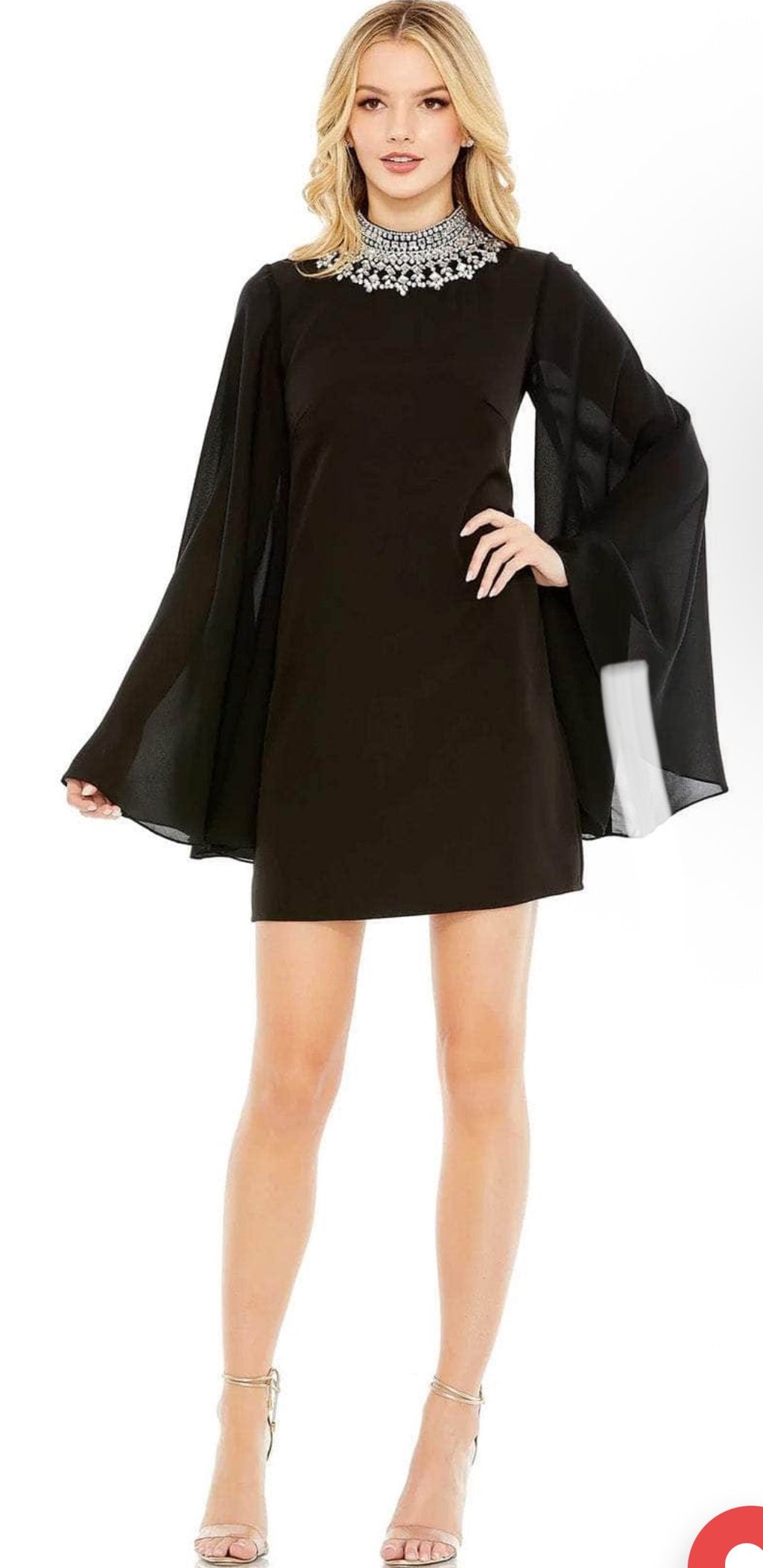 leena Mac Duggal 49607
Rhinestone Neck Cocktail Dress Kimono Sleeve $498