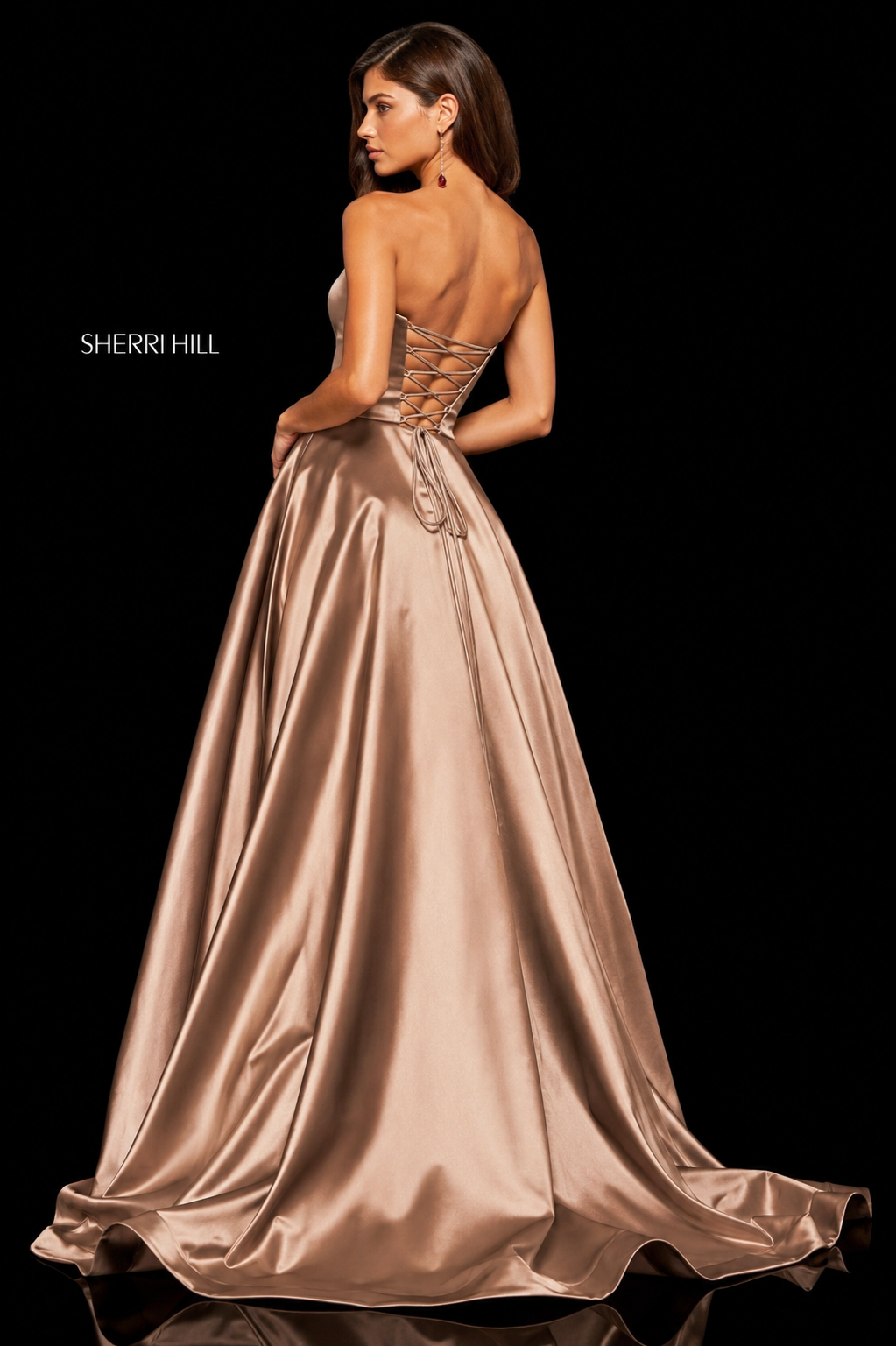 Sherri Hill 52924 Mocha Strapless Satin A-Line Corset Gown Size 6