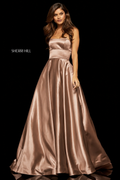 Sherri Hill 52924 Mocha Strapless Satin A-Line Corset Gown Size 6