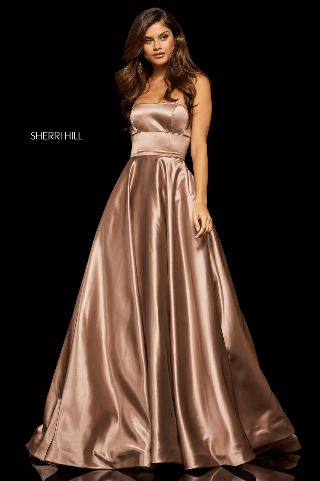 Sherri Hill 52924 Mocha Strapless Satin A-Line Corset Gown Size 6