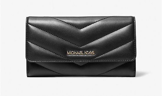 Michael Kors Jet Set Travel Large Quilted Tri-Fold Wallet in Black $328
