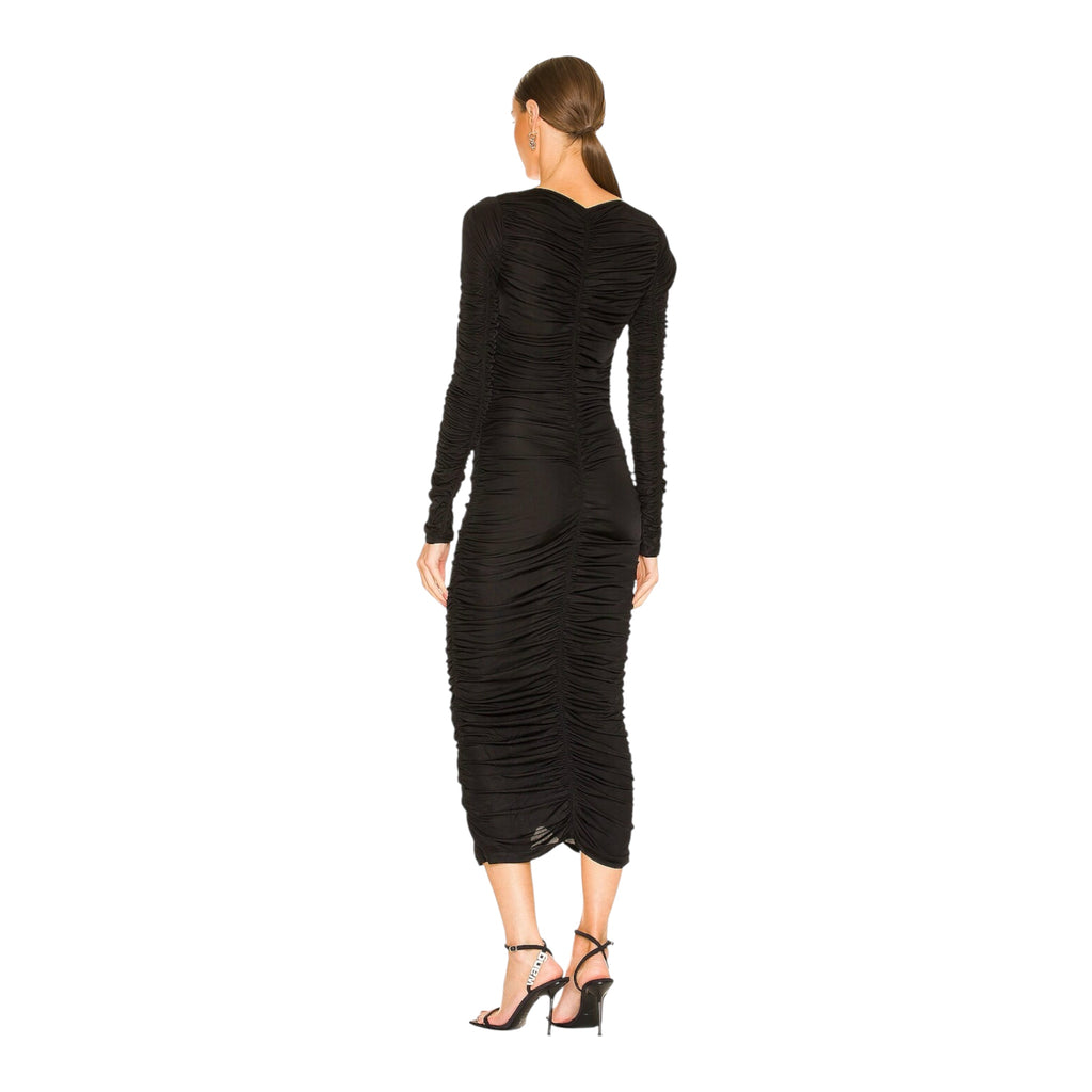 L’ACADEMIE Nyla Ruched Midi Dress Black Size Small