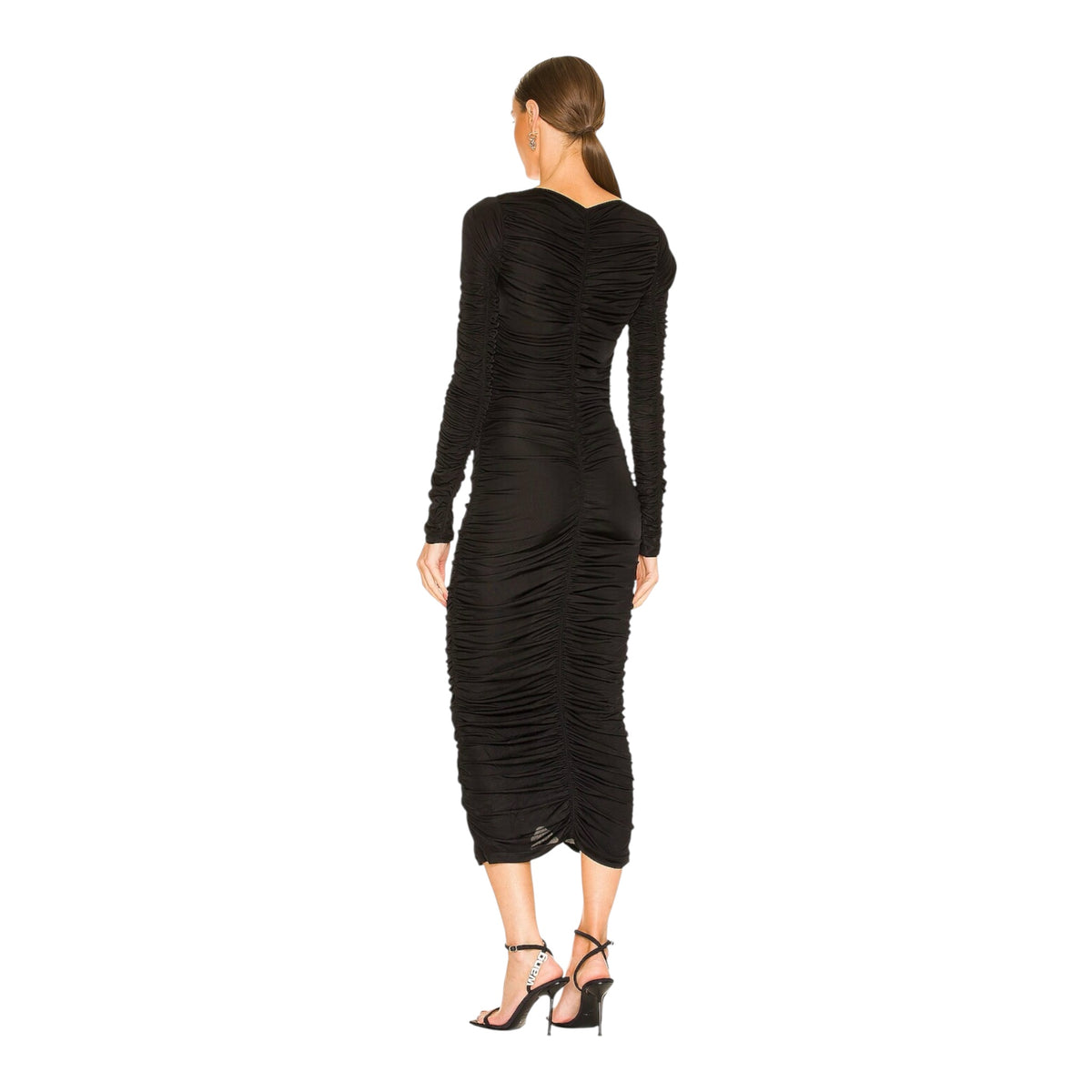 L’ACADEMIE Nyla Ruched Midi Dress Black Size Small