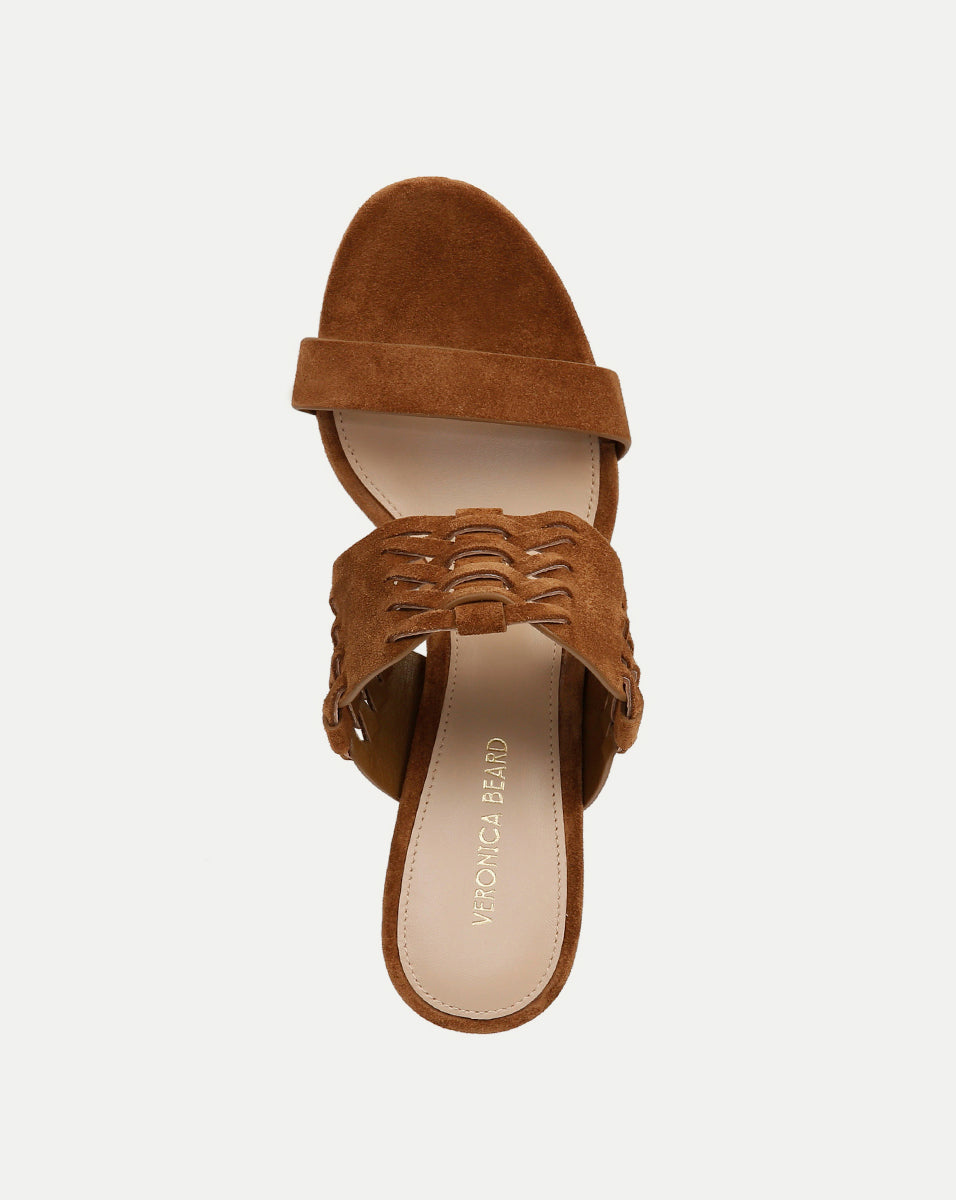 Veronica Beard Georgie Suede Sandals Hazelwood Camel Block Heel Size 11
