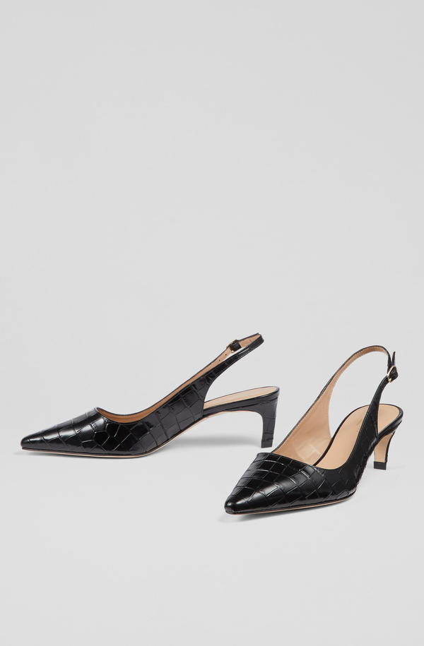LK Bennett Alyssa Black Croc Embossed Leather Slingback Heels EU 41 US 10