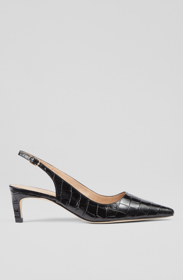 LK Bennett Alyssa Black Croc Embossed Leather Slingback Heels EU 41 US 10