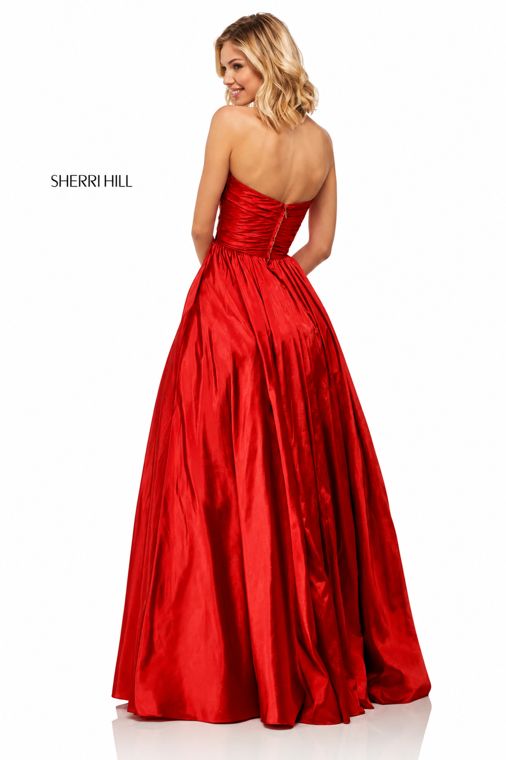 Sherri Hill 52833 Red Strapless Taffeta Ball Gown Bow Formal Dress Sz 8 $450