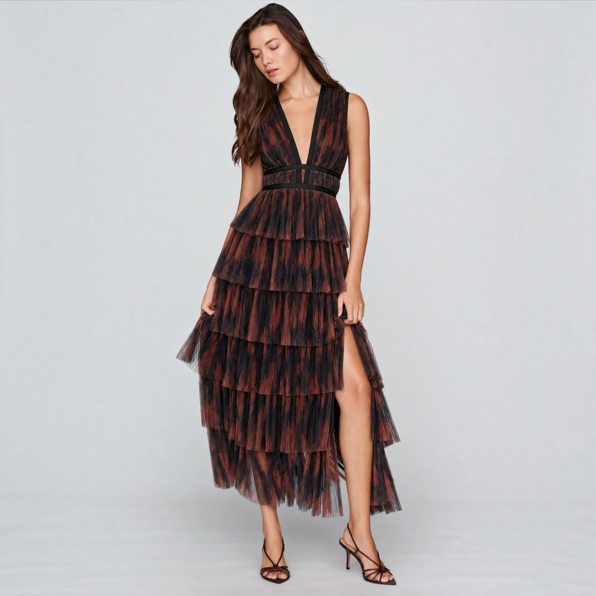 HUTCH Amora Maxi Gown Black & Brown Size Small