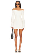Rue Sophie Pixie Off-Shoulder Bengaline Mini Dress Ivory Size Medium