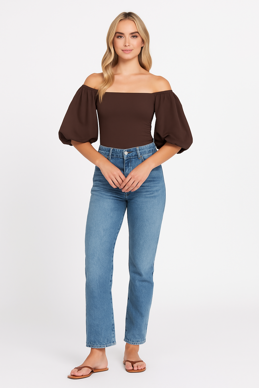 Susana Monaco Puff Sleeve Top in Espresso Sz Small $158
