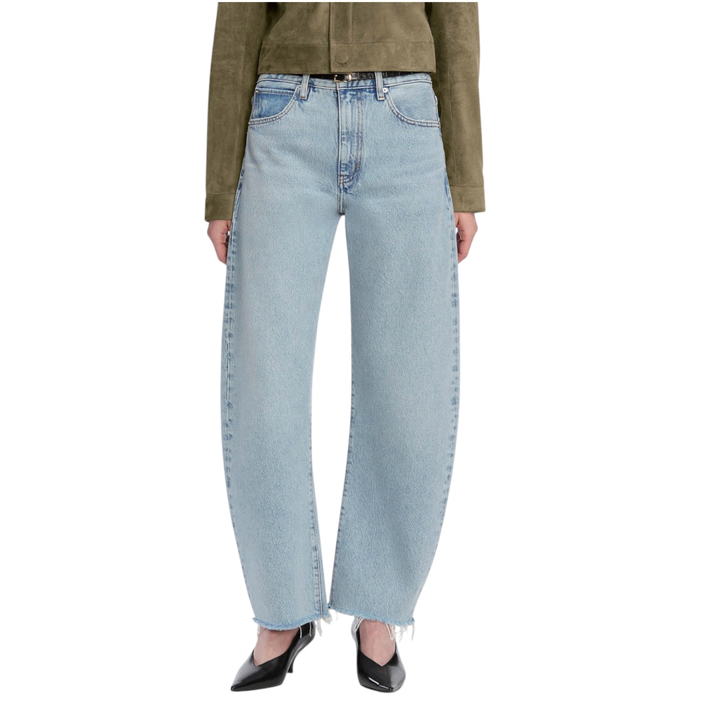 FRAME The Bubble High Rise Crop Barrel Leg Jeans in Outlaw Raw Fray Sz 25