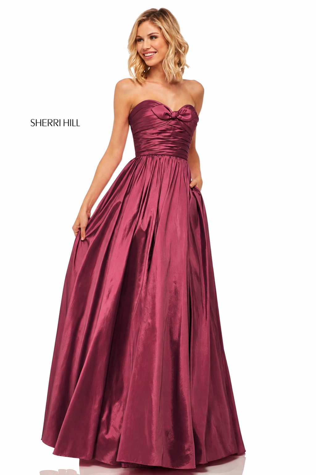 Sherri Hill 52833 Berry Taffeta Strapless Ball Gown Sz 6 $450