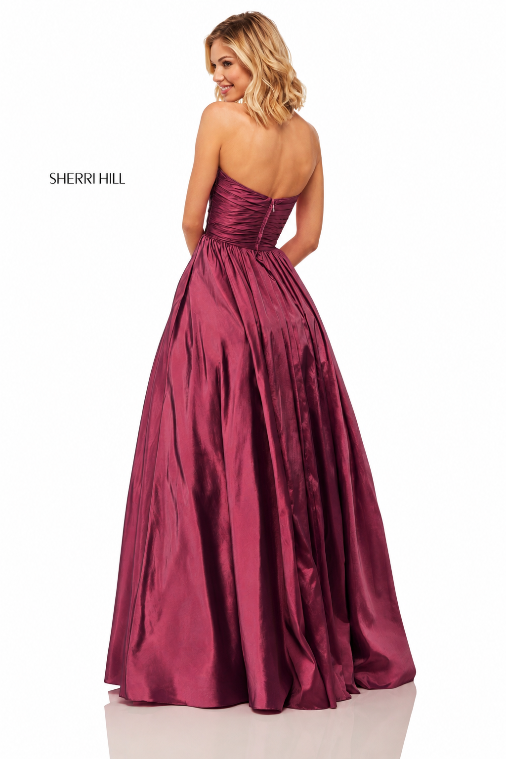 Sherri Hill 52833 Berry Taffeta Strapless Ball Gown Sz 6 $450