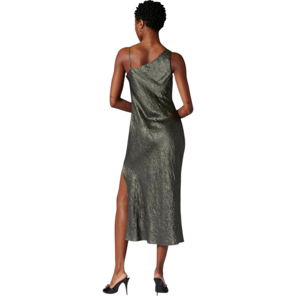 EQUIPMENT Aurore Crinkle Satin Asymmetrical Dress Castor Grey Size 6