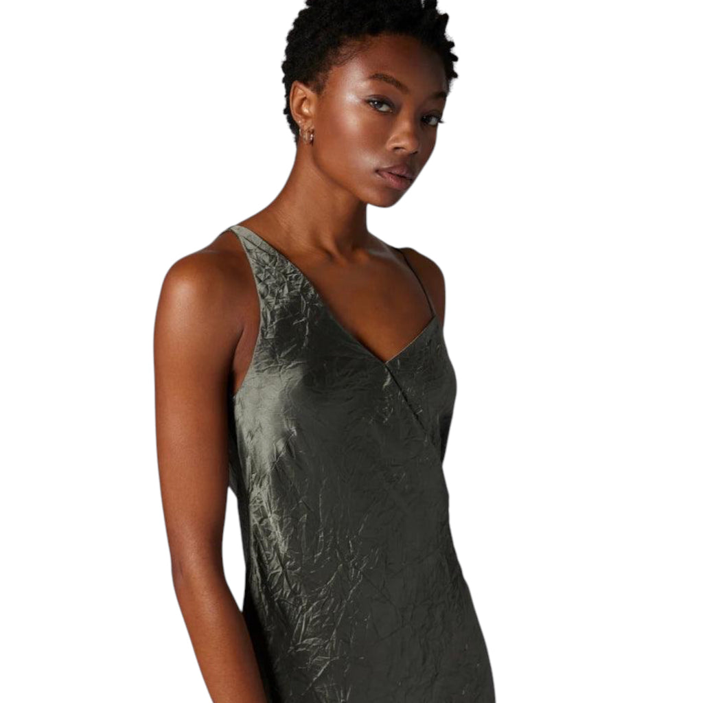 EQUIPMENT Aurore Crinkle Satin Asymmetrical Dress Castor Grey Size 6